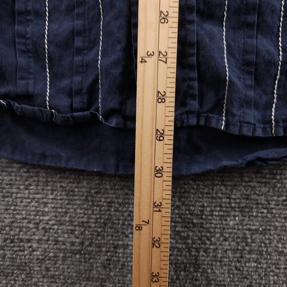 Faconnable Striped Small Linen Blue Shirt Mens Button Up Long Sleeve Pocket - Picture 9 of 14